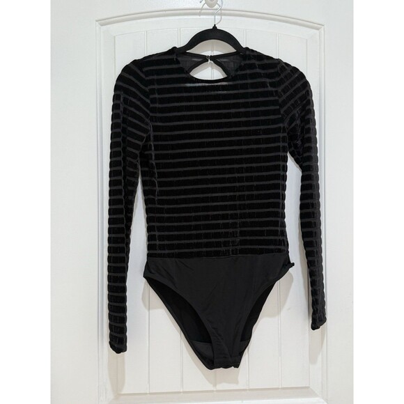 Desigual Velvet NWT Sz L Bodysuit Medium Striped Tulle Slim Stretch Back Keyhole - Picture 1 of 7